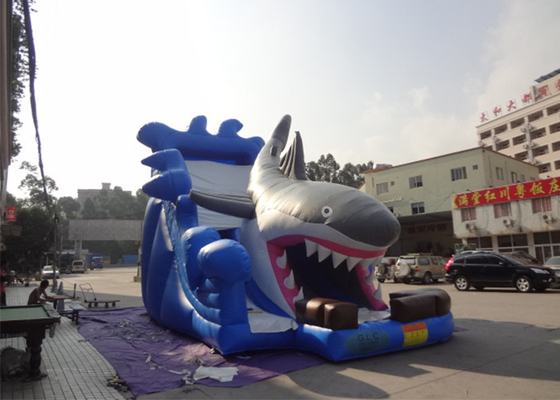 中国 送風機が付いている 7.5m の商業膨脹可能なスライド/大きい鮫水スライド サプライヤー